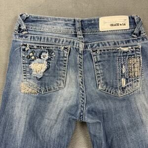 Grace in LA Jeans Girls 12 Med Distressed‎ Wash Skinny Denim Bling Pockets